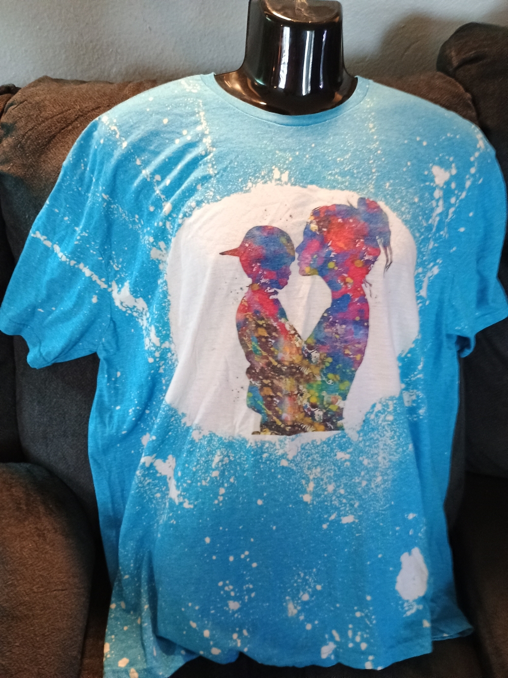 Handmade Mom & Son Shirt 2XL Mother Son Watercolor Graphic Hand Bleached One of